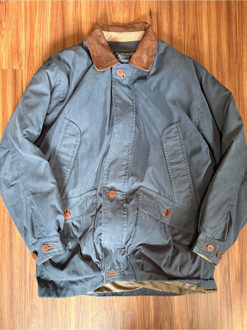 Rainforest Men's Slate Blue Field Jacket with Brown Collar